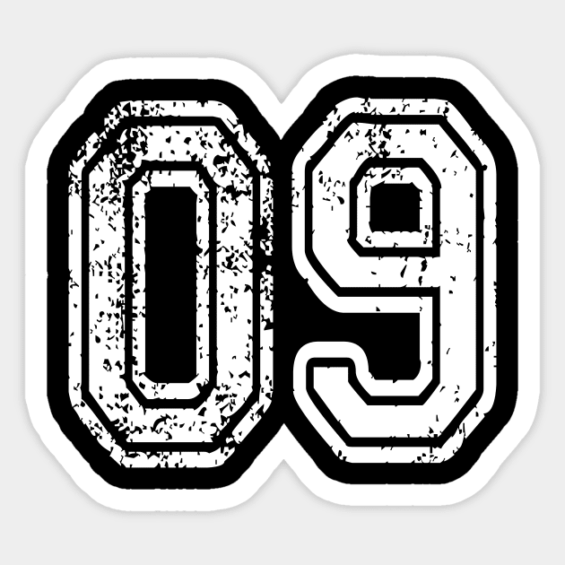 Number 09 Grungy in white Sticker by Sterling